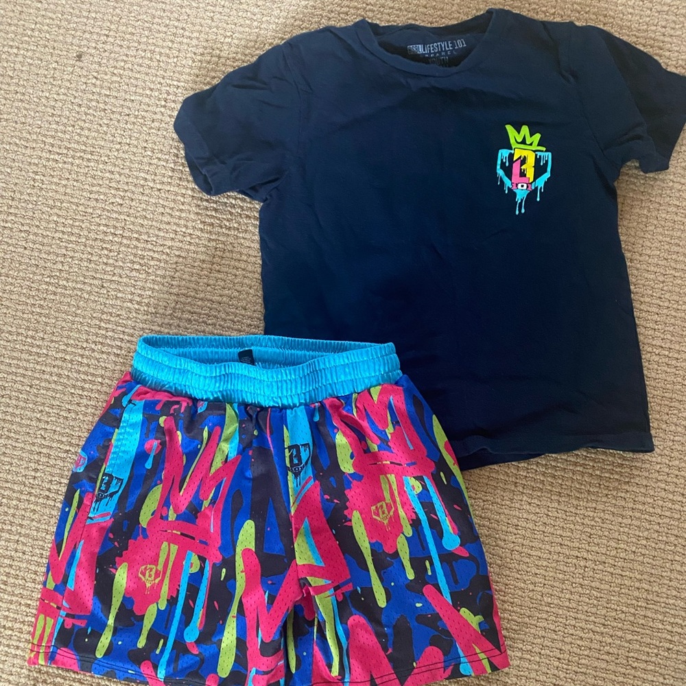 BL101 Baseball Lifestyle 101 Graffiti Crown shorts and shirt YS Youth Small